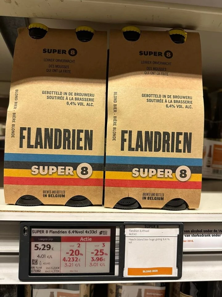 Super 8 Flandrien 0,99€/st, Hapkin 0,65€/st,...