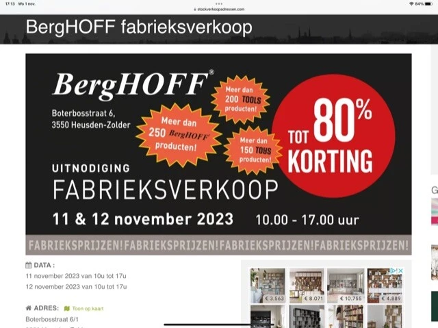 BergHOFF fabrieksverkoop 11/12 November Boter...