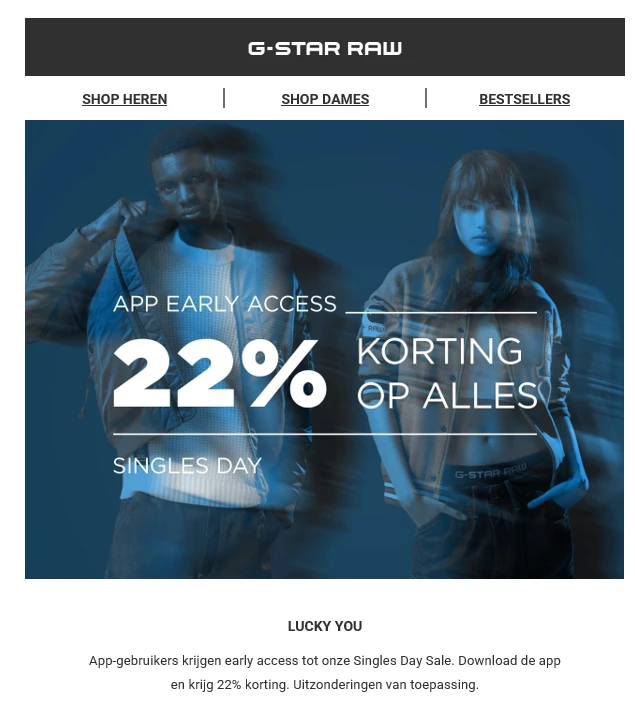 Vandaag in de app van G-star raw: app early a...