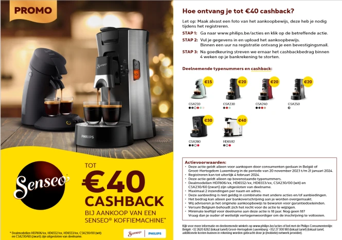 Philips Senseo €40 cashback Aankoopperiode: 2...