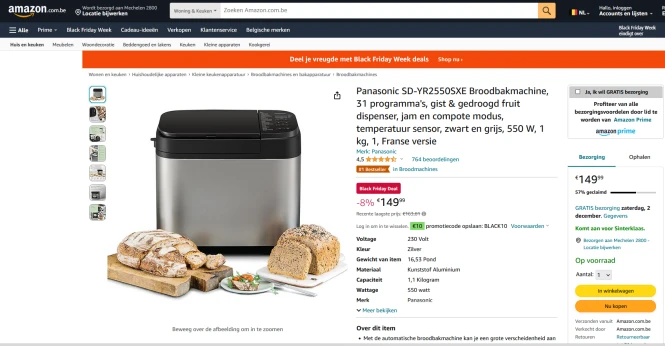 Panasonic SD-YR2550SXE broodmachine voor €139...