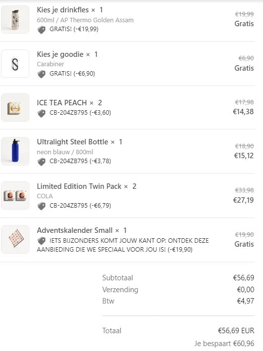 Kortingen op waterdrop en gratis artikelen