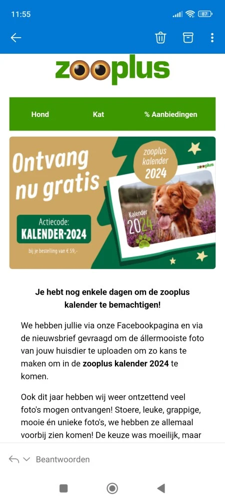 Gratis zooplus fotokalender 2024 bij aankoop...
