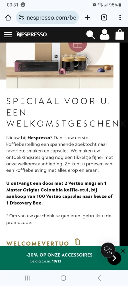 Bij Nespresso vr nieuwe klanten: een doos me...