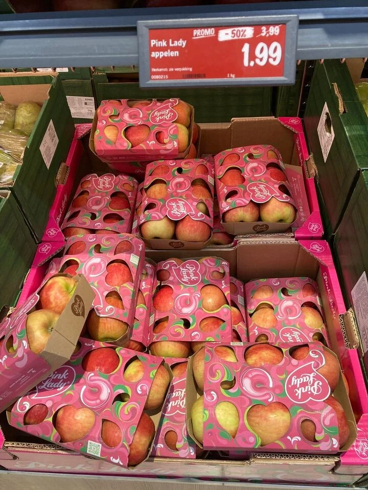 Mooie promo bij Lidl Pink lady aan -50%, 1,99...