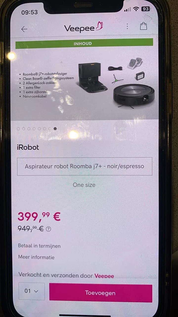 Nu op Veepee de IRobot Roomba j7+ voor €399 i...