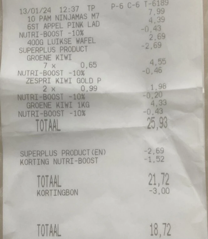 Delhaize 13/1 Ninjamas broekjes + zim Appel...