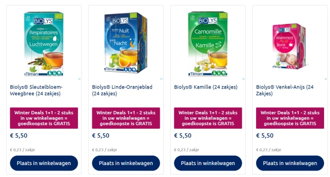 1+1 actie (oftewel 50% korting) op een select...