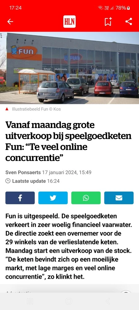 Uitverkoop bij Fun van hun stockartikelen. He...