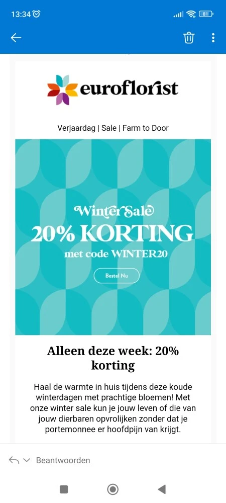 20% korting op de hele collectie bij euroflor...