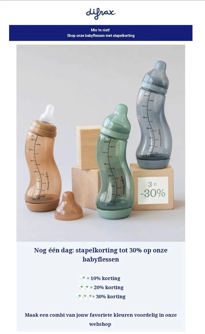Serieuze korting op Difrax babyflessen, tot 3...