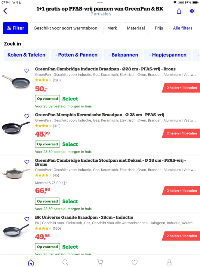 Bij bol pannen 1+1