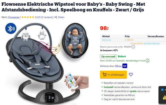 Baby Swing Flowsense 👶 €98 bij Bol