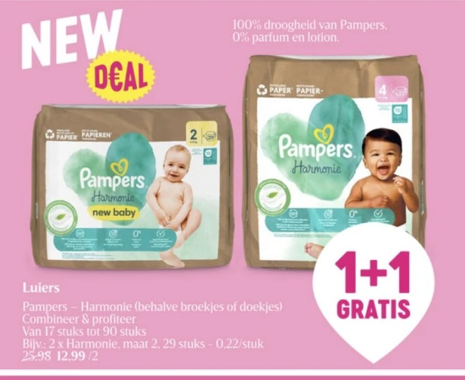 Pampers 1+1 bij Delhaize
