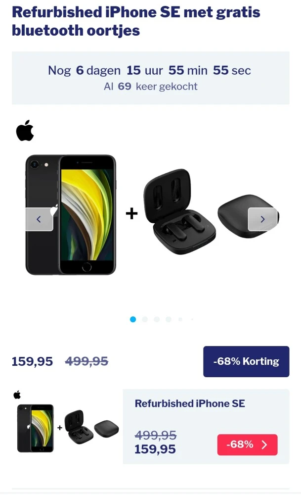 iPhone SE refurbished met gratis bluetooth oortjes