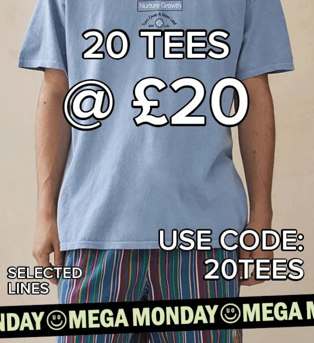 Enkel vandaag keuze uit 20 t-shirts aan € 20 bij Urban Outfitters 👕