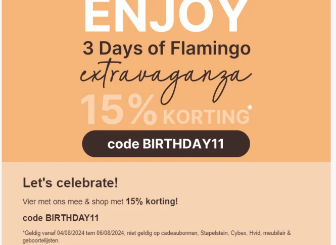 💛 15% verjaardagskorting bij De Gele Flamingo 🎉 Flamingo Extravaganza!