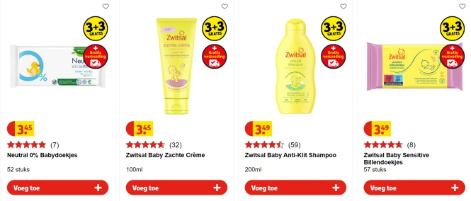 3+3 op babyverzorging van Zwitsal, Vaseline en Neutral + gratis verzending 👍 Kruidvat