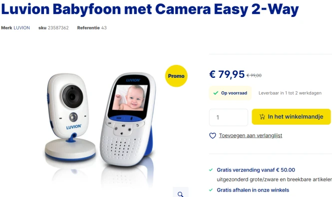 -19% Luvion Babyfoon met Camera Easy 2-Way bij SupraBazar