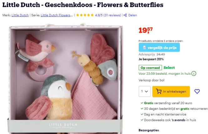 Tot -24% op verschillende items uit Little Dutch 'Flowers & Butterflies' collectie