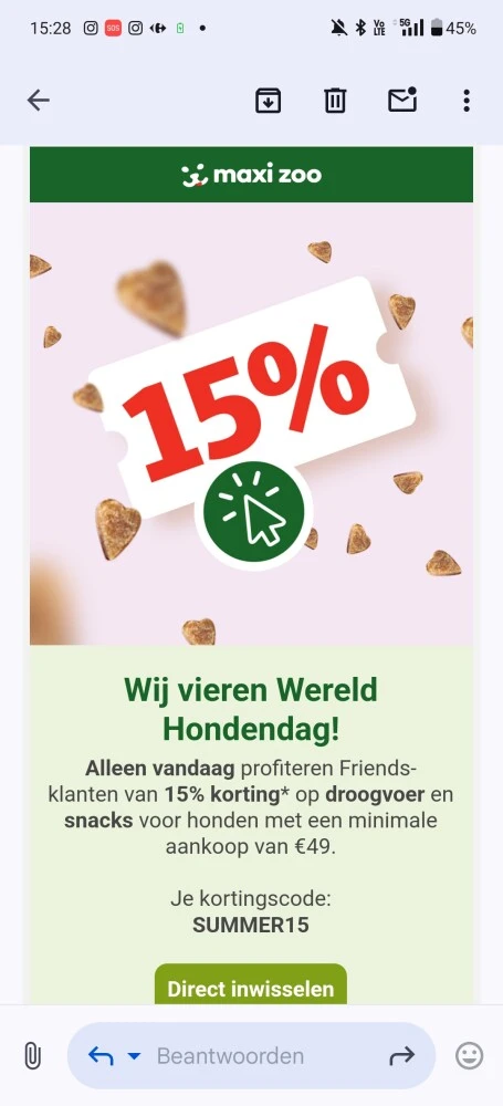 15% korting