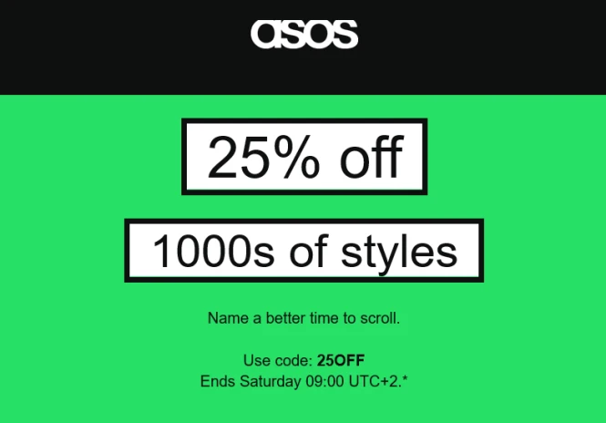 25% korting op geselecteerde items bij ASOS