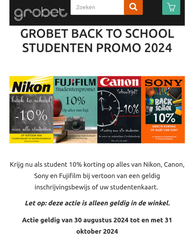 10% studentenkorting bij Foto Grobet 📷