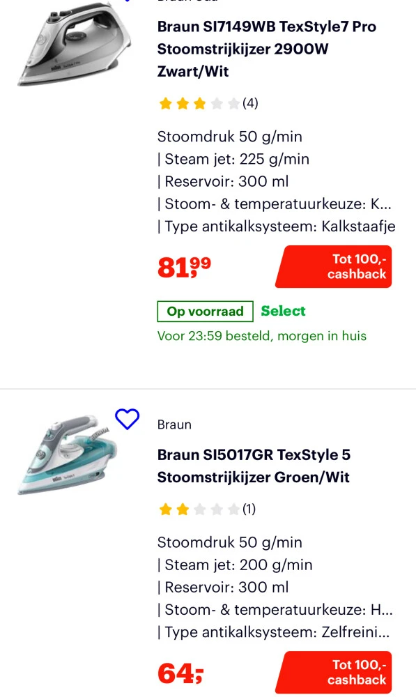 Bol cashback strijkijzer