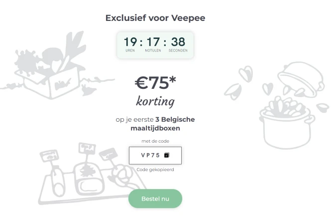 75€ korting op je 3 eerste boxen bij Foodbag, exclusief via Veepee!