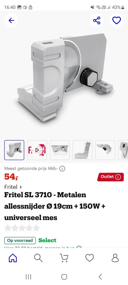 Fritel snijmachine 54€ elderds rond de 119€