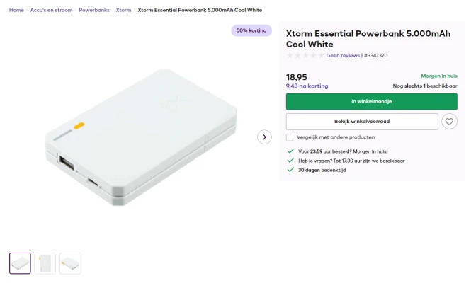 Xtorm Essential Powerbank 5.000mAh Cool White - 50% korting op Cameranu.be