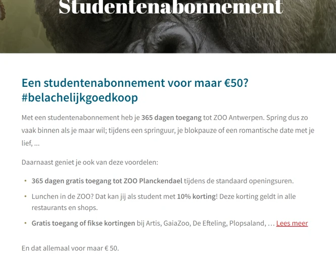 €50 voor studentenabonnement Zoo Antwerpen/Planckendael