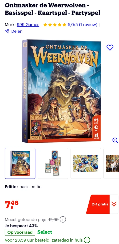 Tot -62% op spel 'Ontmasker de weerwolven' 🐺
