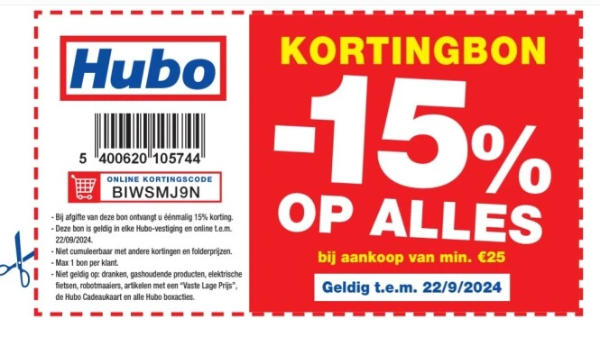 15% korting op het hele assortiment