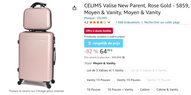 CELIMS Valise New Parent, Rose Gold à 82% chez Amazon BE