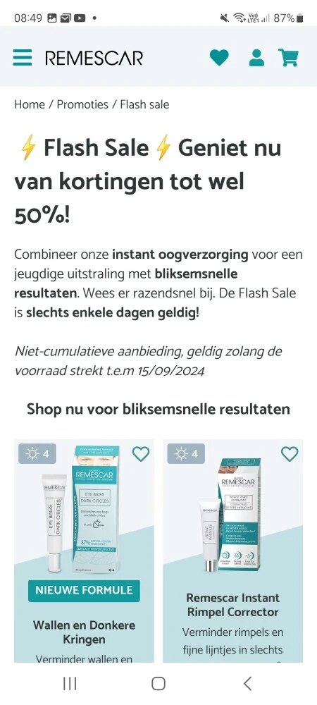 Remescar flash sale tot 50% korting