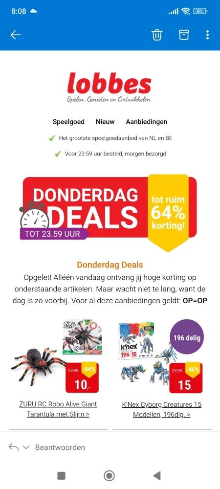 Donderdag deal bij Lobbes Speelgoed