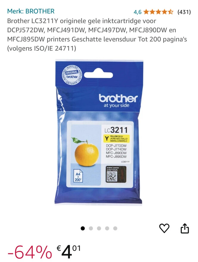 Brother LC3211Y originele gele inktcartridge