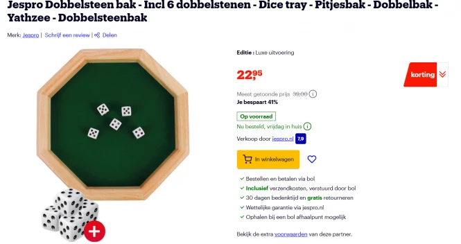 Hoge korting op dobbelsteen bak (Yathzee) 🎲