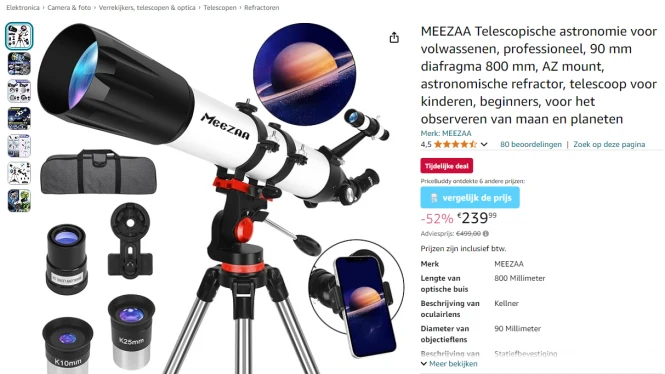 Telescoop met veel accessoires met 52% korting bij Amazon NL
