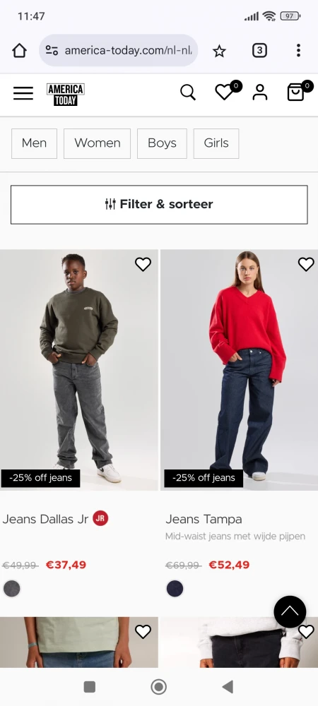 25% op jeans bij America today