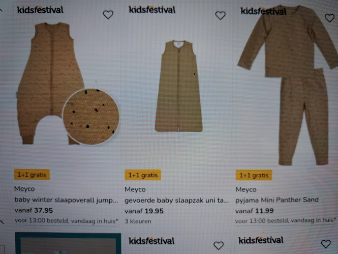 1+1 gratis meyco artikelen bij kleertjes