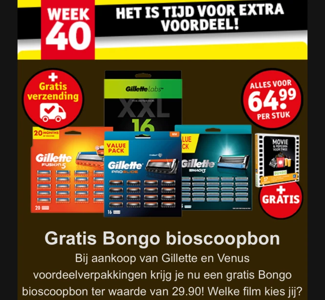 Kruidvat bongo cinema cadeau bij Gilette of Venus