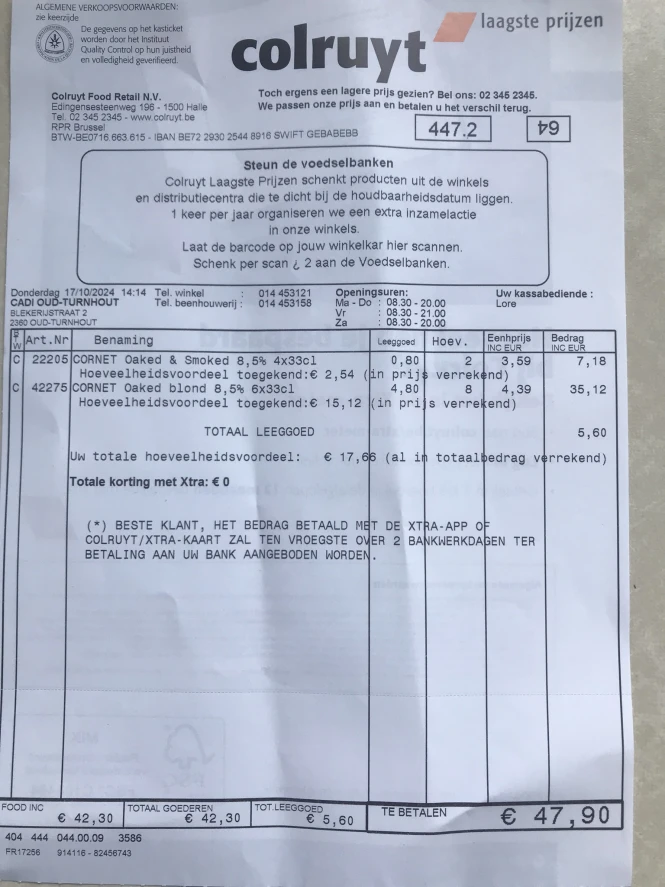 Cornet 6x33cl in Colruyt 4,39€