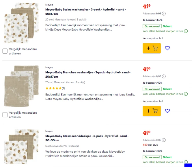 Hoge korting op Meyco babytextiel bij Bol 👶