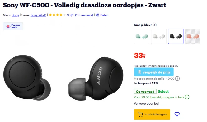 Sony WF-C500 - Volledig draadloze oordopjes - Zwart