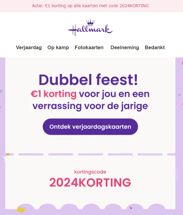 €1 korting op alle wenskaarten bij Hallmark 🎈