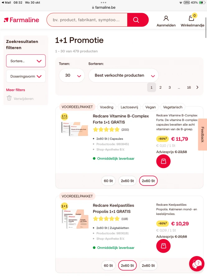 Farmaline 1+1 actie