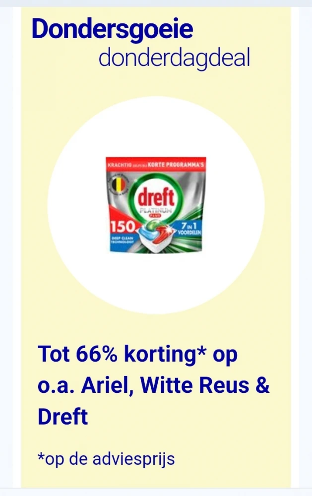 Tot 66% korting op o.a. Ariël, Witte Reus en Dreft