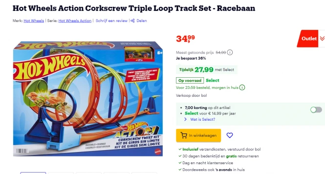 Hoge korting Hot Wheels 🏁 Action Corkscrew Triple Loop Track Set